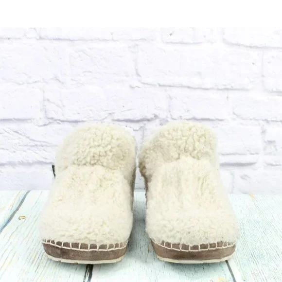 LL Bean Tan Wool Slip On Cozy Pile Fleece Lined Slipper Booties Size 8 M - Picture 4 of 9